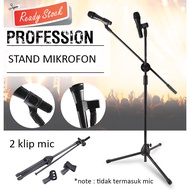 Tripod Stand Holder Mikrofon Pro 2 Klip Tripot Stan Tiang Mic Berdiri Panjang Tinggi Penyangga Penya