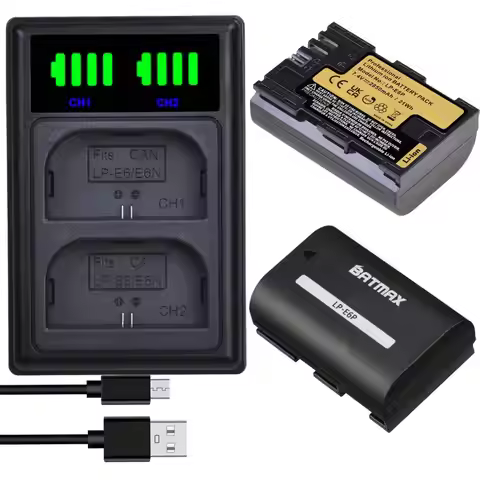 Batmax LP-E6P Battery 2850mAh LPE6P +LED Charger for Canon EOS R5 Mark II R5 R6 R7 R EOS 5DS R 6D 7D