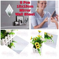 9Pcs 15x15cm Wall Mirror Decal Unbreakable Sticker Decoration Sheet Home Decor