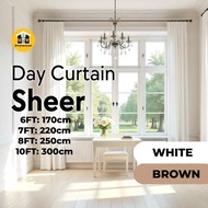 Sheer White & Brown Color 6 7 8 9 10 feet Light Filter Soft Airy Langsir Curtain Sheer Hook Ring