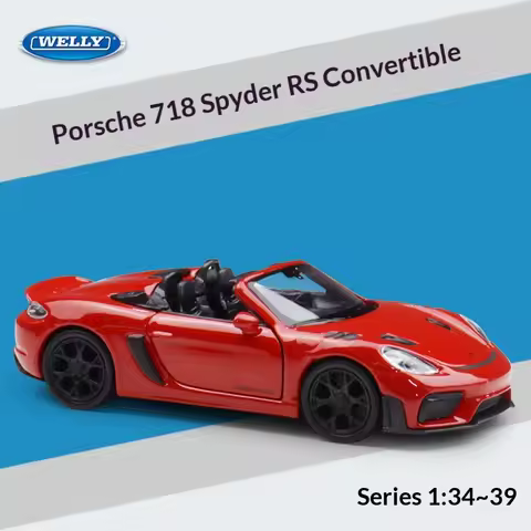WELLY 1:36 Porsche 718 Spyder RS Convertible Alloy Die-cast Model, Officially Licensed Detailed Road