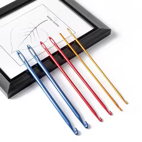 3Pcs Knitting Hook DIY Aluminum Crochet Hook Afghan Tunisian Knit Tool with Needle Eye Hand Knitting