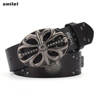 SMILE Bohemian Style Belt, Hip Hop Skeleton Head Leather Belt, Fashion Punk Riveted Pants Bands Y2K 