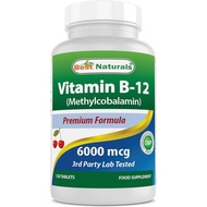 Vitamin B-12 Semulajadi Terbaik sebagai Methylcobalamin (Methyl B12), 6000 mcg 120 Tablet Sublingual