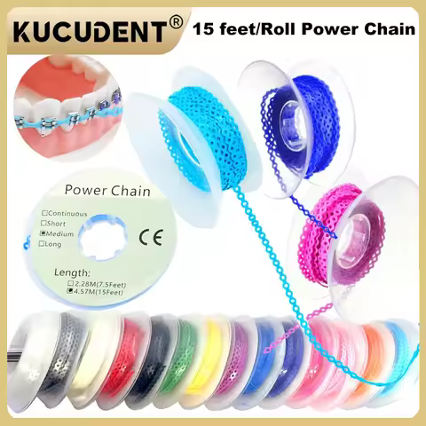 KUCUDENT Dental Orthodontic Elastic Power Chain For Braces Rubber Band Ultra Powerchains Long/Short/