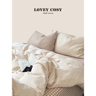 LOVEY COSY Korean Light Luxury Class A Cotton Simple Fresh Yarn-dyed Coffee Color Pinstripe Bed Four