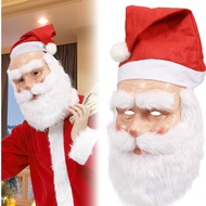2pcs/Set Christmas Old Man Mask Set, 1pc Christmas Hat + 1pc Santa Claus Mask, White Beard Santa Cla