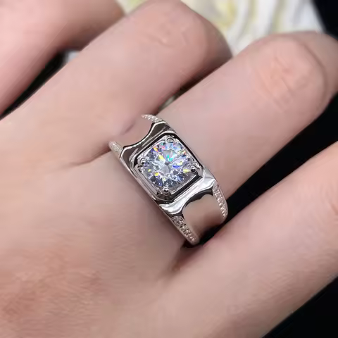 Solid 14K White Gold AU585 Ring Luxury 2CT Diamond Engagement Rings For Men D Color Beautiful Box Fr
