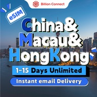 China HongKong Macau eSIM 1-15 Days Daily 500MB-3GB Total 3-8GB Unlimited 4G Data High Speed China SIM Card 中港澳上网卡