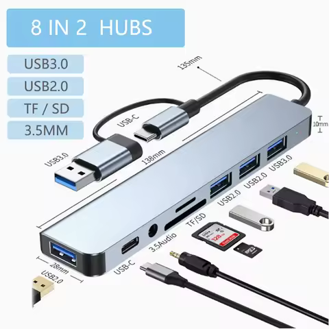 USB C Hub USB Splitter 8in1 7in1 7in2 3in1 USB Extender with 4 USB Port 1 USBC Port TF/SD Card Reade