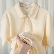 White Polo Apricot 220G Heavy Weight Waffle Lapel Polo Shirt Short Sleeve T-shirt Pure Color Gentle 