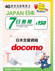 Happy Telecom 日本 docomo 7日不限速無限數據卡