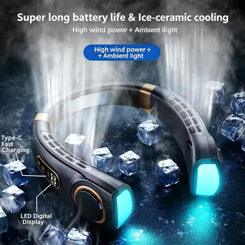 Mini Hanging Neck Fan Portable Bladeless Neck Fan Air Cooler Digital Display Rechargeable Air Condit