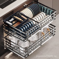 ((Ready Stock) 304 Stainless Steel Double Drawer Dish Rack Dish Basket Cupboard Kitchen Cabinet Dish Basket Pull Basket Kitchen Cabinet Pull Basket