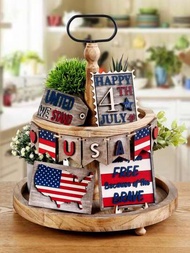 美國紀念日托盤裝飾木製場景道具套裝，適用於紀念日派對主題裝飾1套