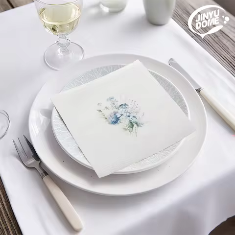 JINYUDOME Flower Pattern Linen Feel Cocktail Napkins 9.85x9.85in PreFolded Disposable for Wedding Pa
