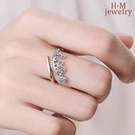 H.M S925 Silver Fashion Simple Rhinestone Tassel Open Adjustable Ring