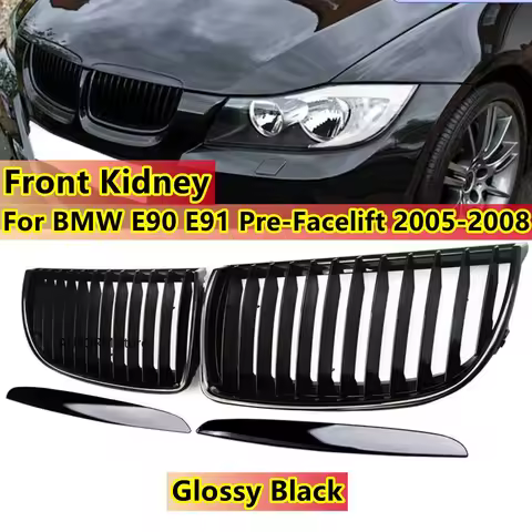 Gloss Black Car Front Kidney Single Slat Grill Grille Racing Grills For BMW 3 Series E90 E91 Pre-Fac