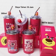 TERMOS Lotso Tumbler Bottle With Straw 500ML Cute Strawberry Be3ar Thermos 304 Stainless Steel Drink