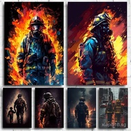 Vintage Brave Firefighter Fire Smoke Firefighter Fire Truck Art Posters Canvas Painting Wall Prints 
