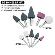 Bộ 10 mũi đá mài mini dùng cho máy khoan điện đa năng cầm tay mũi doa lỗ mài lỗ mài các chi tiết mài