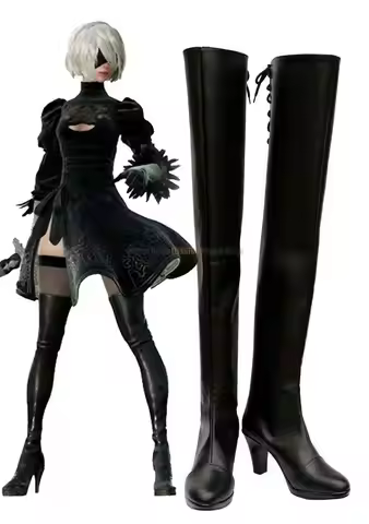 NieR Automata 2B Boots Cosplay YoRHa NO.2 Type B Cosplay Shoes Handmade Long Black Boots High Heel C