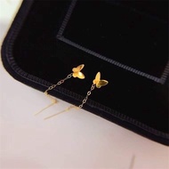 18K gold star gold bead earrings AU750 Korean butterfly simple wild tassel earrings