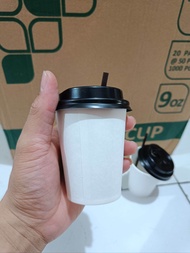 paper cup coffee 9 oz 1 set 50 pcs (cup+tutup+sedotan) gelas kopi kertas