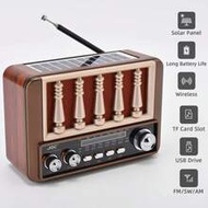 Portable Retro Radio, Classic Vintage Solar Powered Emergency Radio, Multi-Function TWS Stereo Bluet