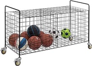 MyGift 2-Compartment Rolling Black Metal Sports Ball &amp; Gym Equipment Storage Cart
