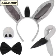 LAKAMIRY 4PCS Donkey Costume Set, Funny Tail Nose Donkey Headband, Fashion Bow Tie Animal Donkey Ear