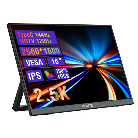 16-inch 2.5K 144Hz portable monitor, 2560*1600 resolution, 100% sRGB, 500Cd/m² brightness, suitable 