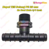 PE Hose Tee Nipple 20 mm To 3/ 4 Inch Male Thread Connector Hydroponic Water Irrigation 20mm PE20-09