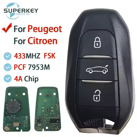For Peugeot 208 308 3008 508 5008 Citroen C4 C4L DS4 DS5 Smart Remote Car Key 3 Buttons 433MHZ PCF79