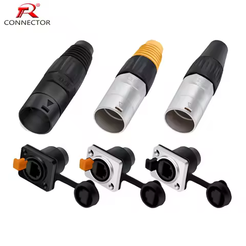10pcs/5sets 8p8c RJ45 Waterproof Connector,Orange&Black, Panel Mount+Wire Connector, RJ45 Ethernet/N