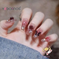 YADORNOS 24Pcs Burgundy Butterfly Blush Manicure - 3d Butterfly Chain Spray Painting Manicure Length