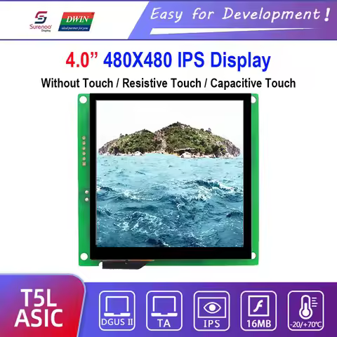 Dwin T5L HMI Intelligent Display, DMG48480C040_03W 4.0" 480X480 LCD Module Screen Resistive / Capaci