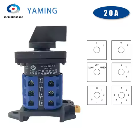 DIN Rail Mounted Cam Switch 2/3/4/6/7 Position 20A 660V 3 Poles Rotary Changeover Switches LW26-20 L