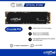 CRUCIAL P3 INT SSD NVME (PCIE GEN 3 X4) M.2 2280 INTERNAL SOLID STATE DRIVE - 500GB / 1TB / 2TB / 4T