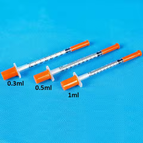 5Pcs 10Pcs All Size 0.3ml 0.5ml 1ml Disposable Mannual insulin Syringe With Needle Orange Cap for Pe