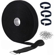 Tali Kabel Boleh Laras 16Ft x 1In dengan 25 Gesper Logam, Pengikat Kabel Hitam yang Boleh Digunakan 