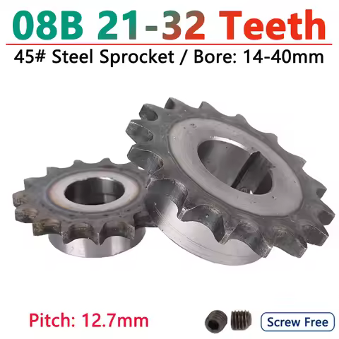 1pcs 08B Industrial Drive Sprocket Wheel 45# Steel Chain Gear 21 22 23 24 25 26 28 30 32 Teeth Bore 