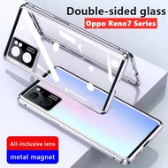 Magnetic Metal Flip Case For Oppo Reno7 Pro 5G SE 7Z Reno 7 Pro 7SE 8Z Reno8 Z 5G Double Sided Tempered Glass Phone Case Hard Cover