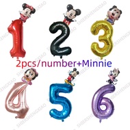 2pcs/set Disney Mickey Party Number Balloon Set Minnie Mouse Head Foil Balloon with 32inch Number Balloon Baby Shower Children's Birthday Party Decoration Needs