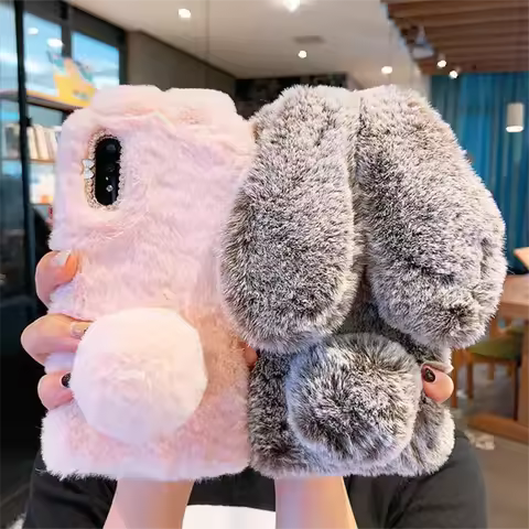 3D Cute Rabbit Fur Phone Case For VIVO V30 V40 Lite V50 Y300 Pro Y100 Y19S Y29 Y28 Y27 Y36 Y35 Bunny