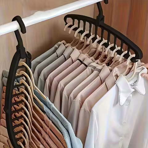 2-Pack Black Plastic Hangers with Eleven Holes, Multifunctional Rotating Non-Marking Hangers for Dor