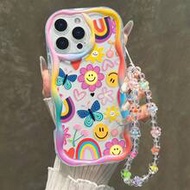 เคสโทรศัพท์ป้องกันการกระแทกแบบถอดได้ขอบหยักพิมพ์ลายหัวใจหน้ายิ้มสีครีมหนาเข้ากันได้กับ 17/17 Pro/17 