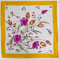 復古 Valentino Garavani 黃色邊鬱金香花卉印花絲綢方巾