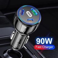 3 in 1 Fast Charging Car Charger (30W PD USB C+30W PD USB C+30W USB A) Type C Car Phone Adapter Quic