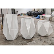 REX FP40 Diamond Fiberglass Glossy White Tall Flower Pot Pasu Bunga Garden Taman Plant Pokok Fiber I